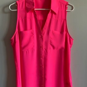 Express Hot Pink Sleeveless Button-Front Blouse